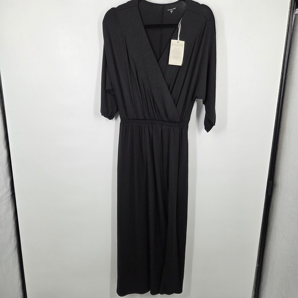 NEW Garnet Hill XS Black Faux Wrap TENCEL Maxi Casual Work Dress